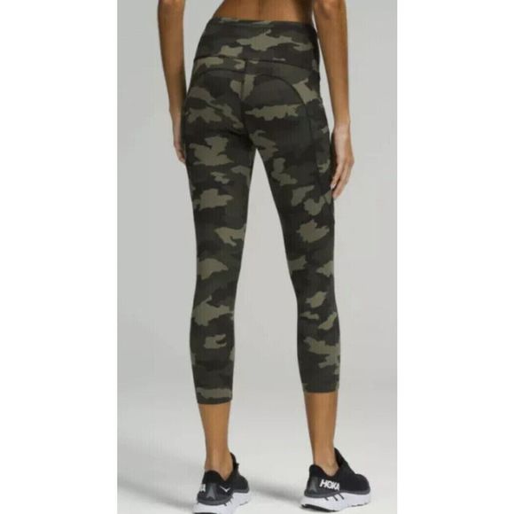 Lululemon Women's Sz 14 Green Camo Fast Free Hi-Rise Crop 23” Leggings - Picture 2 of 13